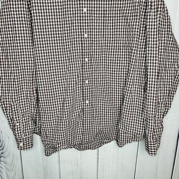 Eddie Bauer Button Down Shirt Sz XXL Maroon White Check Pattern Long Sleeve - Picture 3 of 7